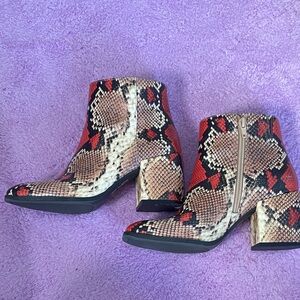 Mix No. 6 Red and Black Snake Print Ankle Boots